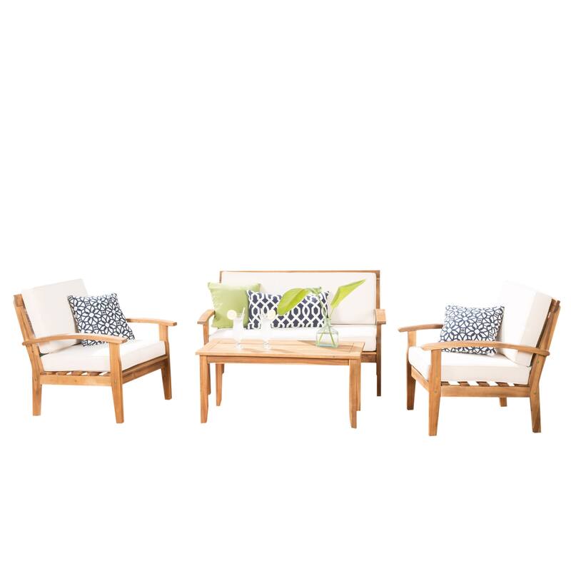Peyton 4-piece Outdoor Wooden Chat Set by Christopher Knight Home