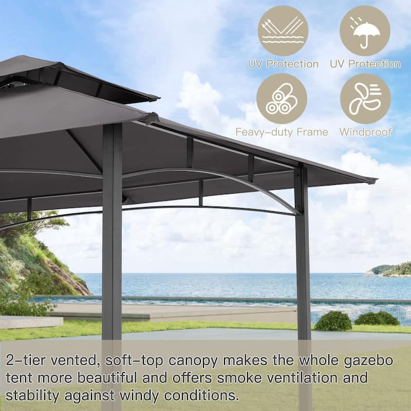AECOJOY 8' x 5' Outdoor Grill Gazebo 2-Tier Waterproof BBQ Grill Tent