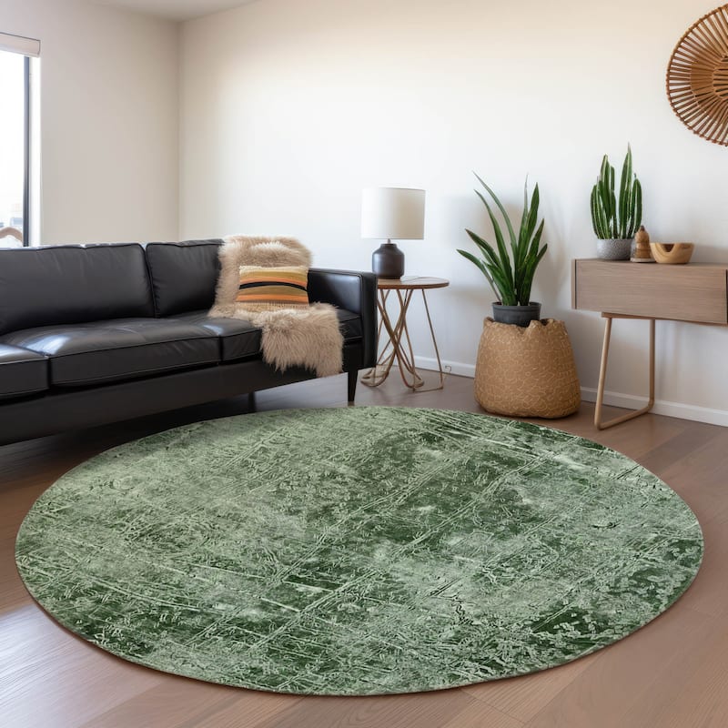 Premium Washable Super Soft Solid Abstract Mayfield Rug - Emerald - 8' x 8' - Round