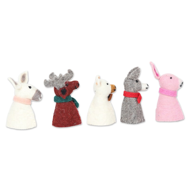 Novica Handmade Barnyard Holiday Wool Felt Bottle Toppers (Set Of 5)