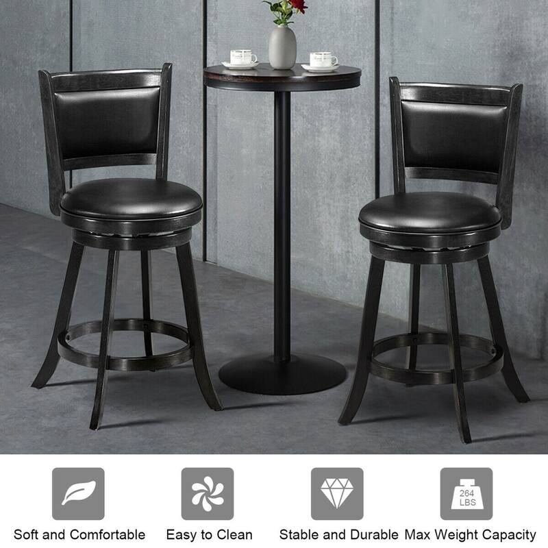 Gymax 2PCS 24'' Swivel Counter Stool Dining Chair Upholstered Seat - See Details