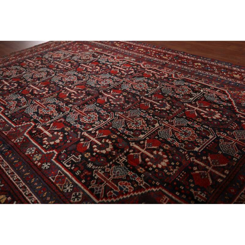 Pre-1900 Antique Qashqai Persian Area Rug Hand-Knotted Wool Carpet - 4'11"x 6'4"