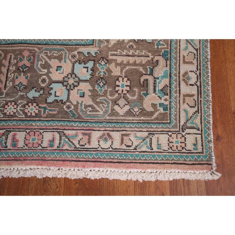 Distressed Tabriz Persian Vintage Rug Hand-Knotted Pink Wool Carpet - 8'2" x 11'1"