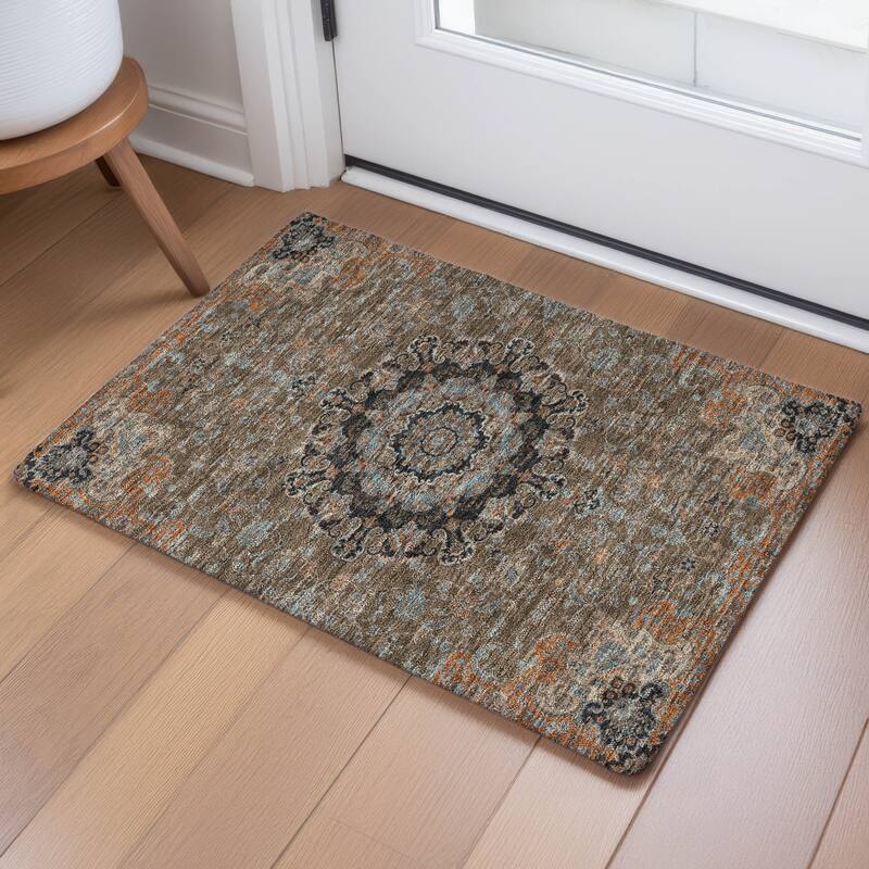 Machine Washable Indoor/ Outdoor Traditional Awaka Chantille Rug