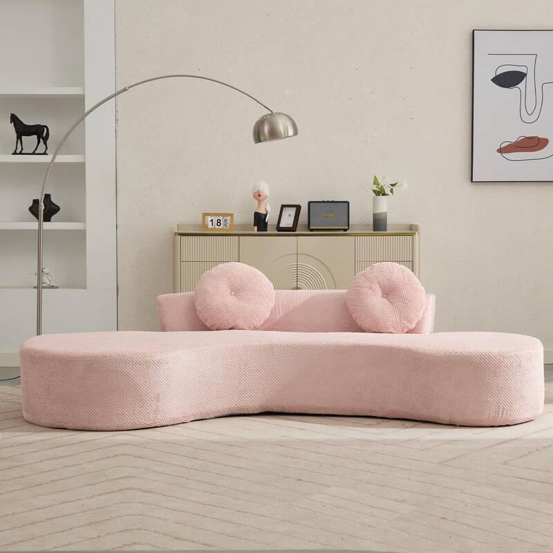 105.5" Curved Sofa, Modern Living Room Upholstered Sofa with 2 Throw Pillows, Leisure Cloud Couch for Apartment, Office