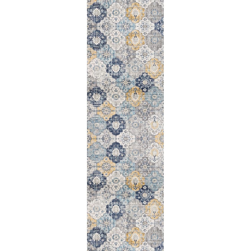 HomeRoots Floral Medallion Mid-Century Runner Area Rug - 168 in. x 27 in. x 0.4 in.