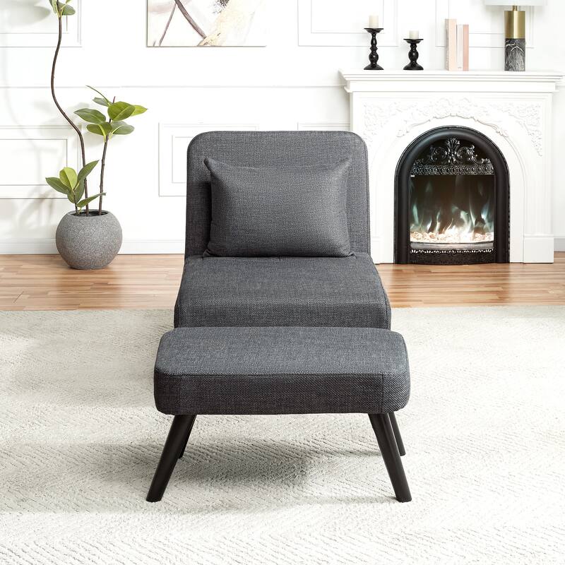 3 in 1 Foldable Chaise Lounge with Adjustable Backrest, Footrest & Detachable Pillow