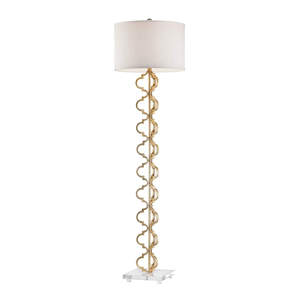 Elk Home Castile Gold Leaf With White Linen Shade 1 Light Floor Lamp