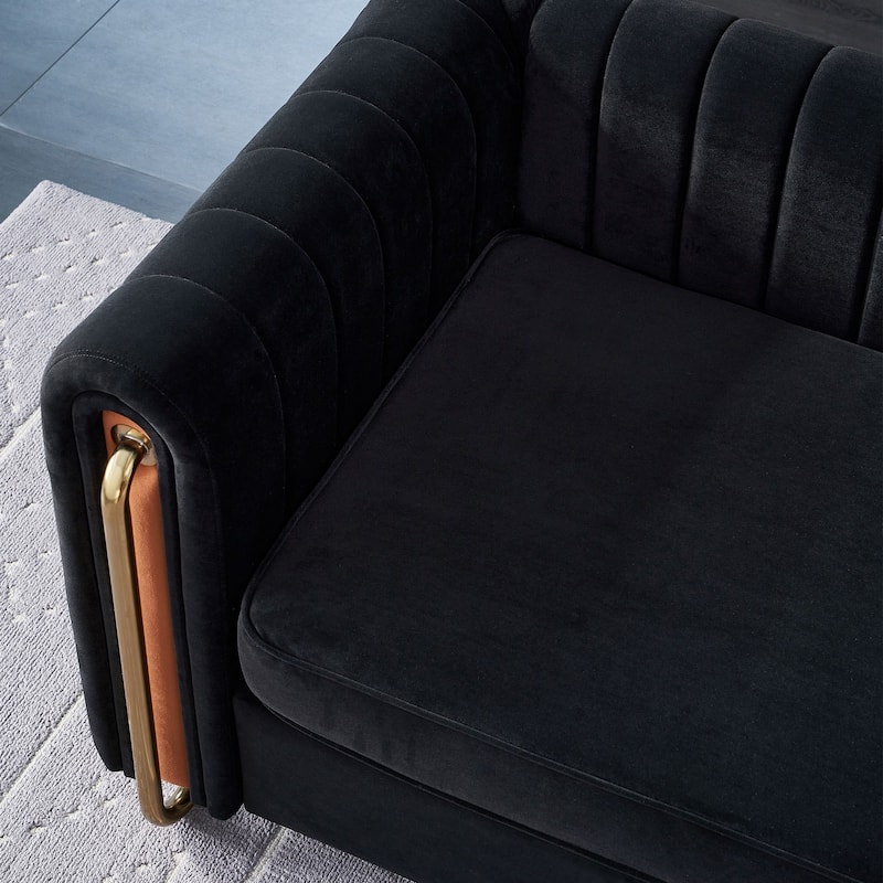 Modern Velvet Sofa with Deep Tufting, Gold Metal Legs, Elegant Living Room Accent, 84.25" Length
