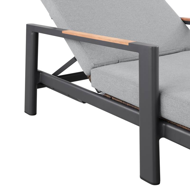 Arlo Teak & Wicker Aluminum Dual-Use Outdoor Chaise Lounge (Set of 2)