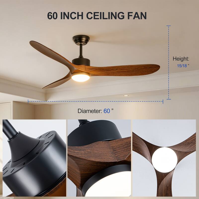 52/60/66 Inch Downrod Ceiling Fan with Light,Plywood Blades,Reversible DC Motor