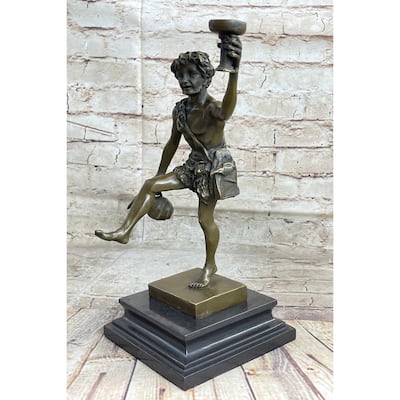 Greek Roman God Of Wine Dionysus Bacchus Bronze Sculpture Statue On Marble Base