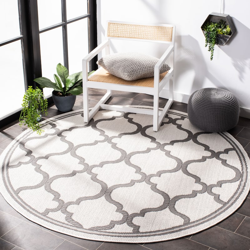 SAFAVIEH Bermuda Washable Edelt Indoor/ Outdoor Waterproof Rug - 6'7" Round - Ivory/Grey