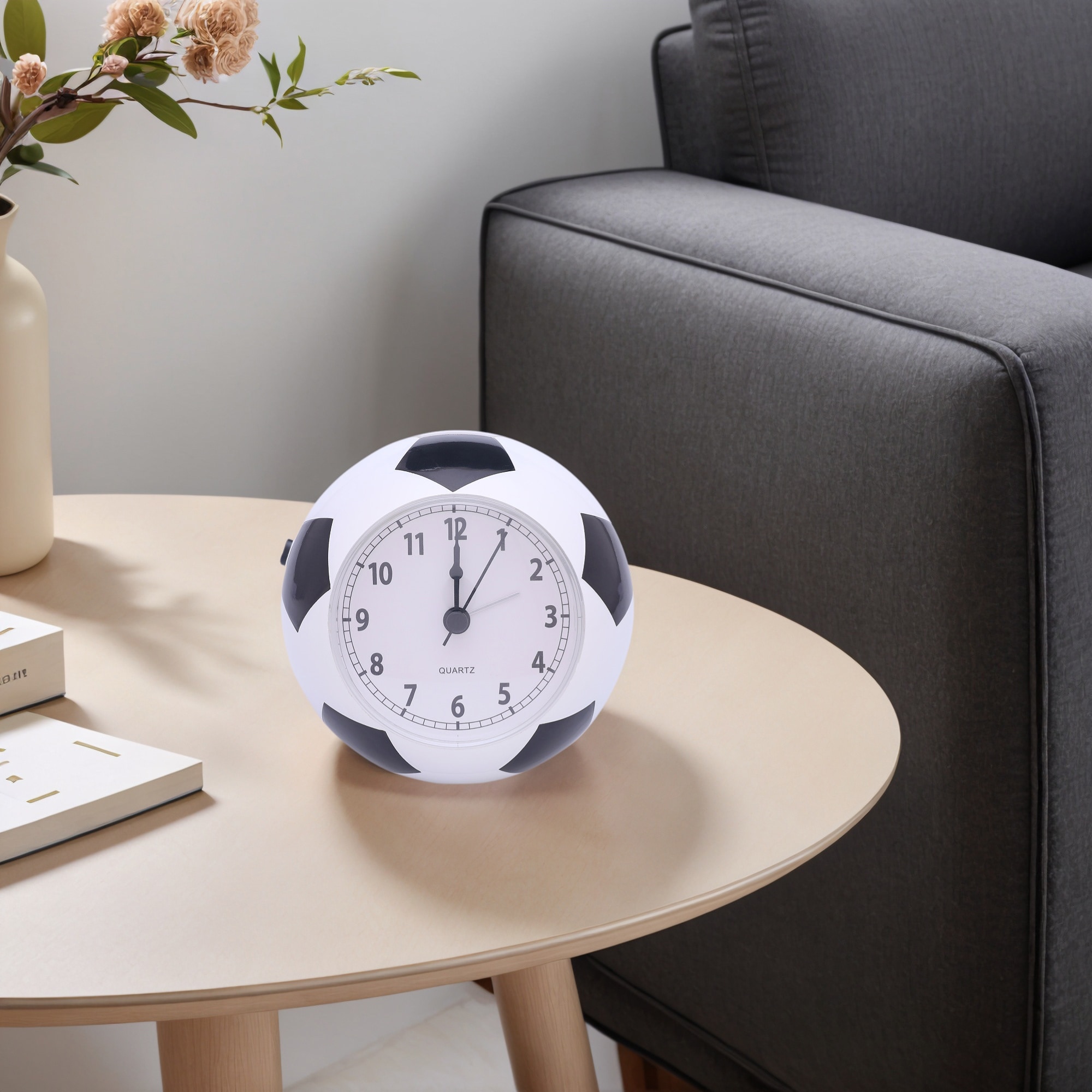 Spherical Mechanical Alarm Clock, Soccer-Shaped Design, Non-Tick Movement for Teens 4.5"Lx3.9"Wx4.3"H - 4.5"L x 3.9"W x 4.3"H