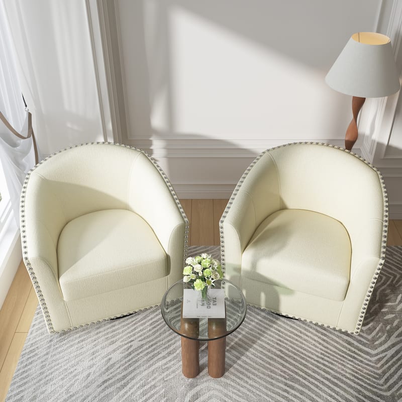 George 2 Set 30"W Upholstered Swivel Barrel Chair with Nailheads