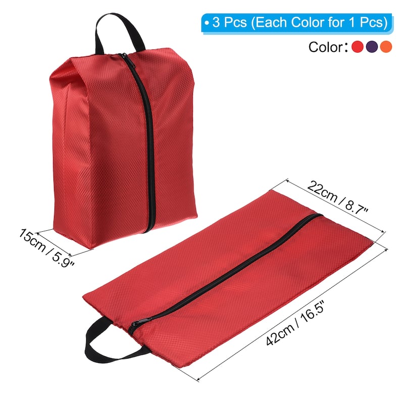 3pcs Shoe Bags for Travel, Portable Nylon Shoe Bag w Zipper Waterproof