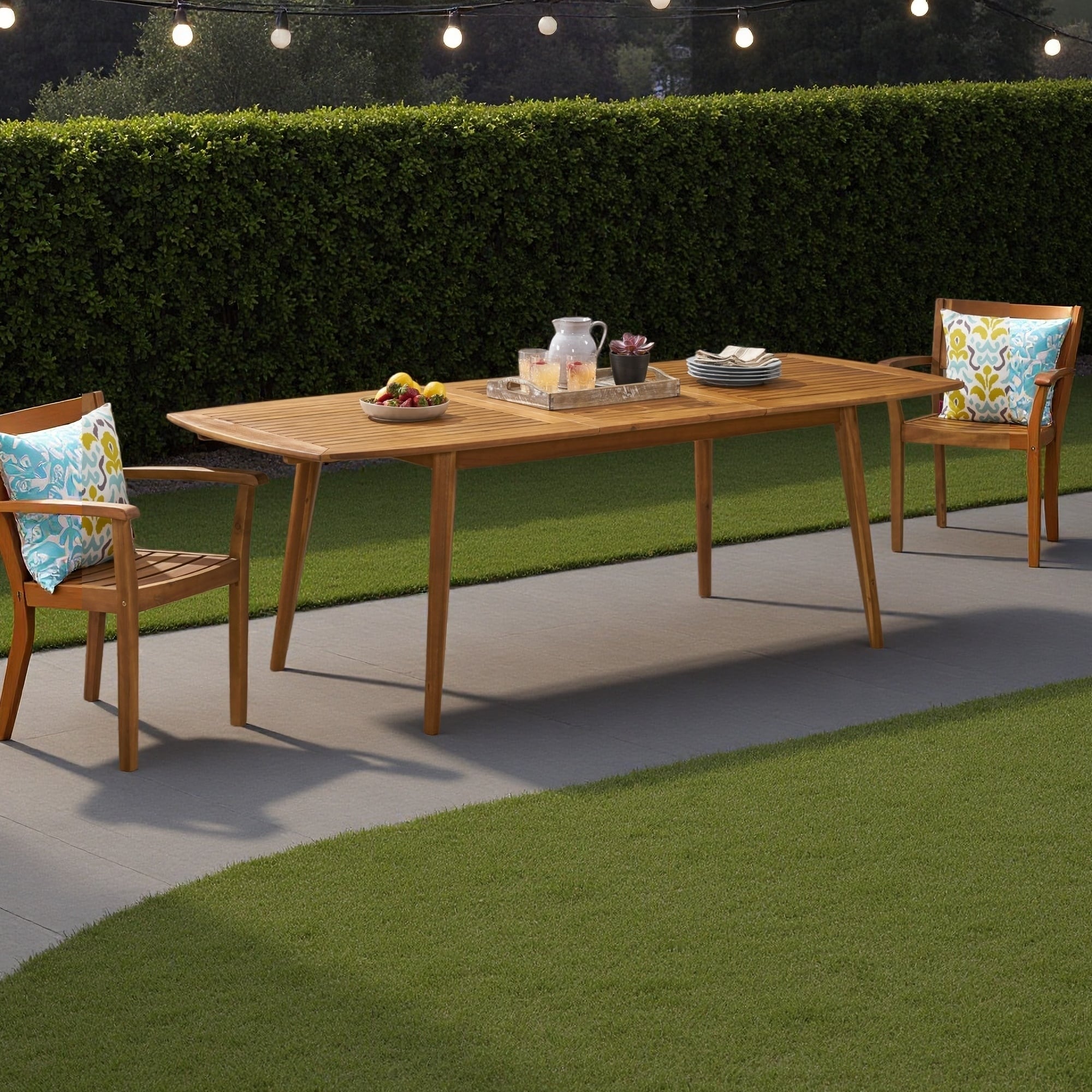 Outdoor Acacia Wood Expandable Dining Table with Slatted Tabletop
