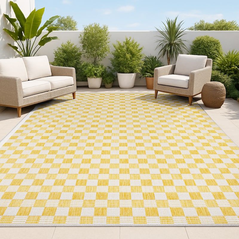 JONATHAN Y Maribel Traditional Cottage Checkerboard Green/Cream Indoor/Outdoor Area Rug