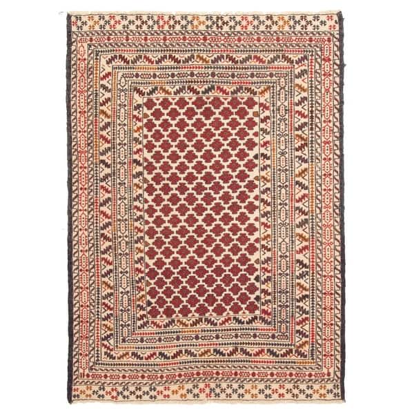 slide 2 of 9, ECARPETGALLERY Flat-Weave Shiravan SMK Red Wool Tapestry Kilim - 4'0 x 5'7