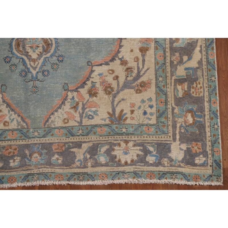 Vintage Over-Dyed Distressed Tabriz Persian Rug Handmade Wool Carpet - 6'4" x 9'9"