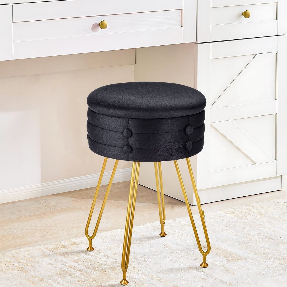 VECELO 18.5"H Multi-Functional Velvet Vanity Stool Tufted Small Vanity Chair with Metal Legs Convertible Storage End Table
