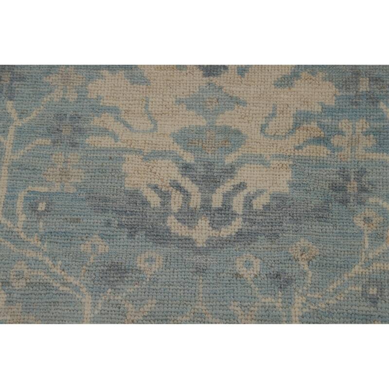 Transitional Blue Oushak Turkish Area Rug Hand-Knotted Wool Carpet - 8'0"x 9'10"