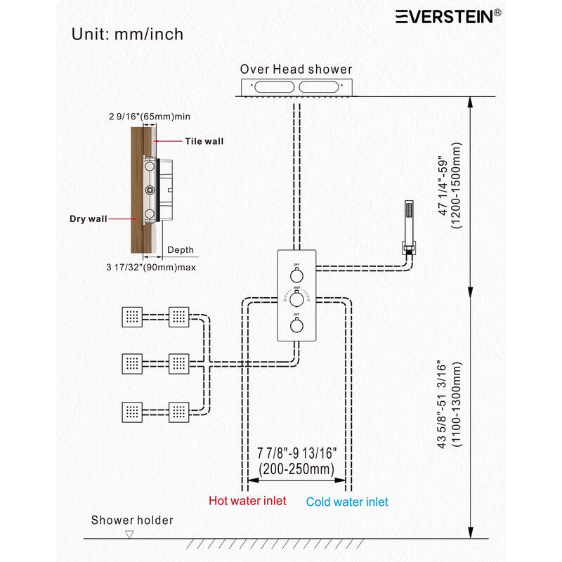64-Color LED Mood Lighting Thermostatic Shower Faucet System with 12" Rain Shower Head , Body Jet and Handheld Spray