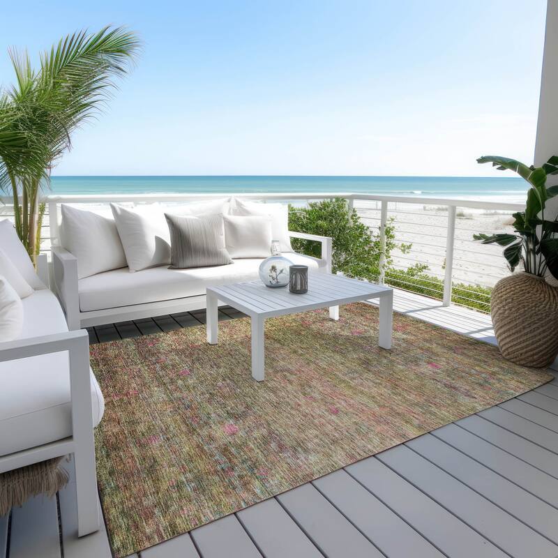 Machine Washable Indoor/ Outdoor Ombre Solid Chantille Rug
