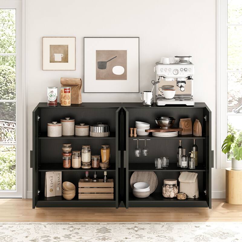 62"Lx36"H Solid Wood Kitchen Pantry Sideboard Buffet Cabinet Storage with Adjustable Shelves