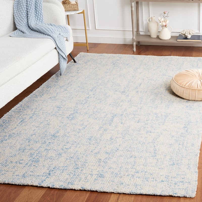 SAFAVIEH Handmade Abstract Euphrasie Modern Wool Rug - 5' x 8' - Light Blue/Ivory