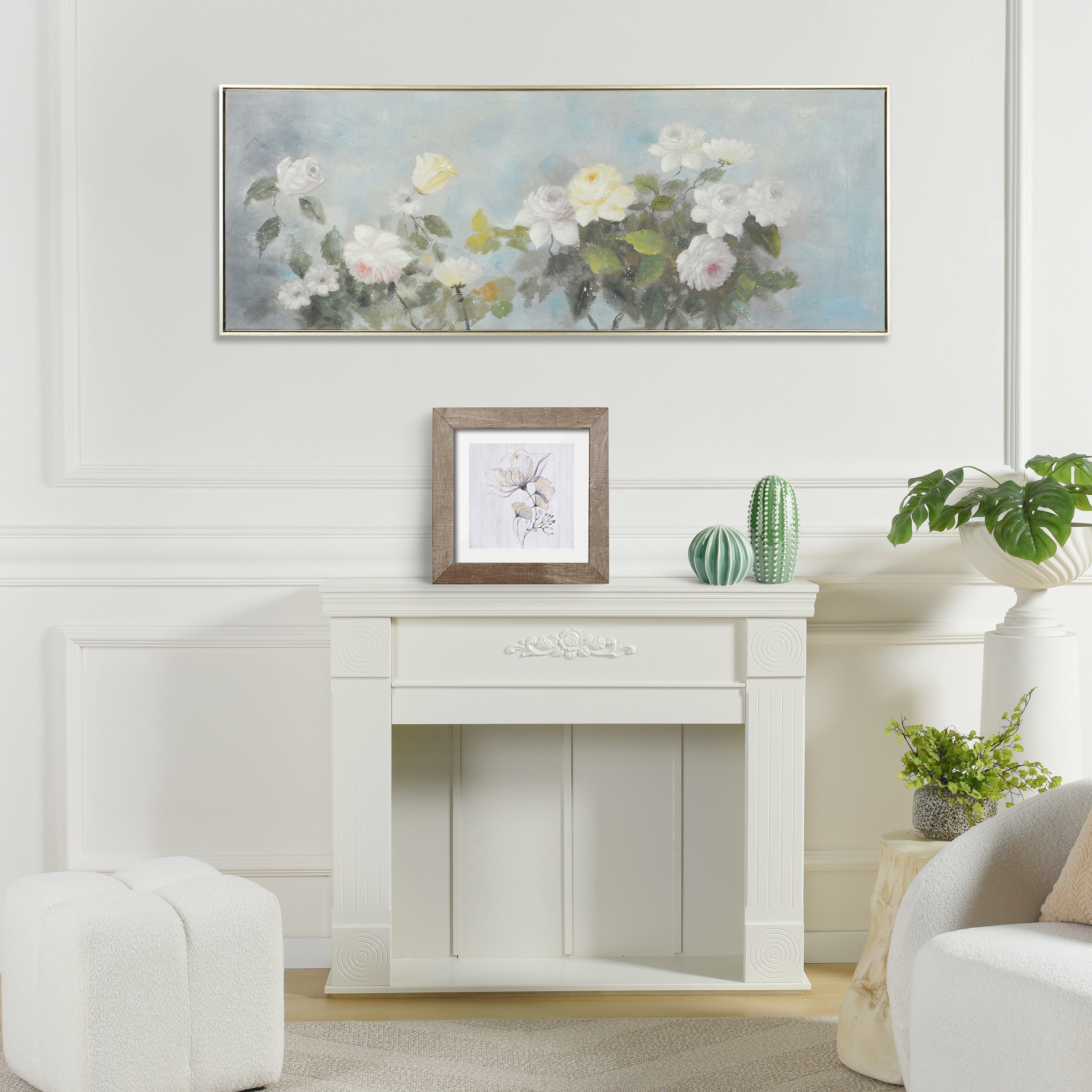 StyleCraft Panoramic Bouquet - Natural Hand Painted Framed Canvas Wall Art