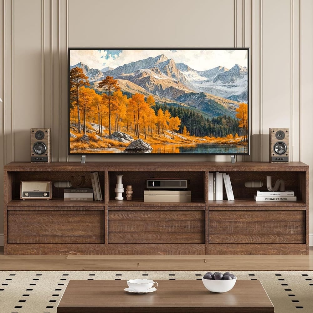 Industrial Modern TV Stand Entertainment Center with 3 Drawers Open Shelves for 65 70 75 Inch TVs - N/A