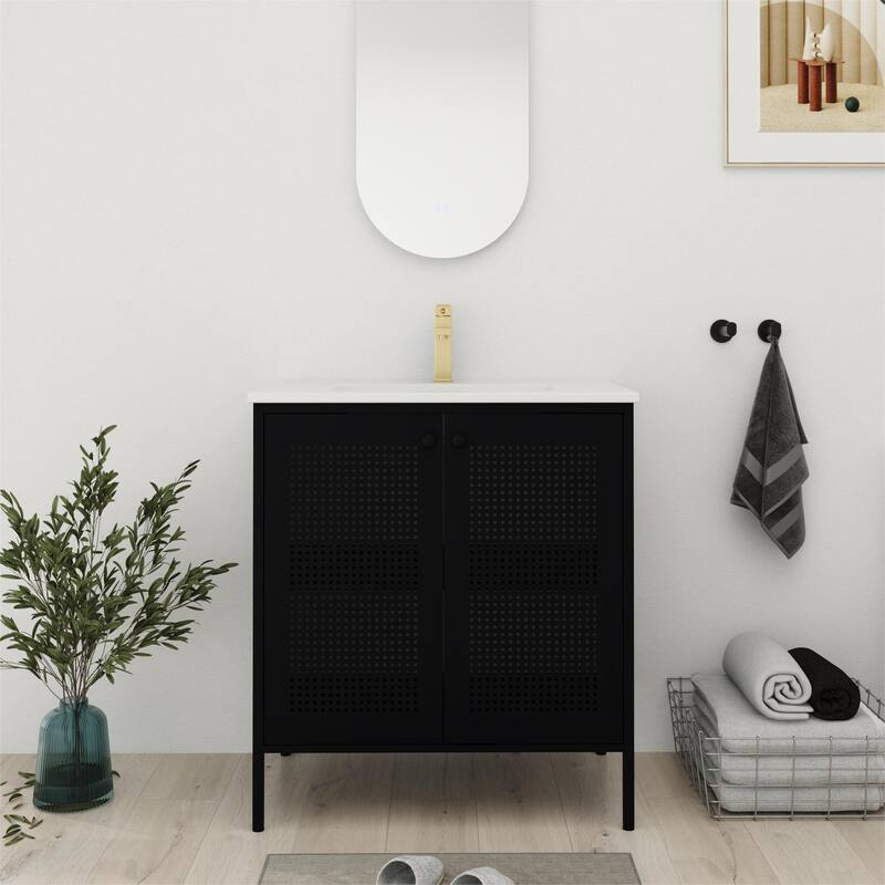 Bathroom Vanity With Sink In 30 Inch, Freestanding Bathroom Vanity With Soft Close Door - 30"W x18.3"D x 33.4"H - Black