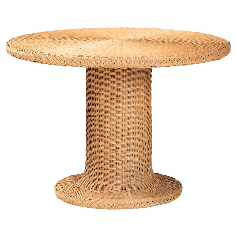 Willy 5-Piece Rattan Dining Set - Round Wicker Table with Pedestal Base and 4 Side Chairs, Handwoven Boho Coastal Style
