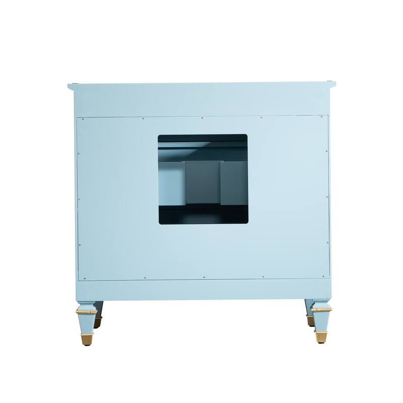 35'' H X 36'' W Solid Wood Bath Vanity with Stain-resistant Carrera White Quartz Top and Single Sink
