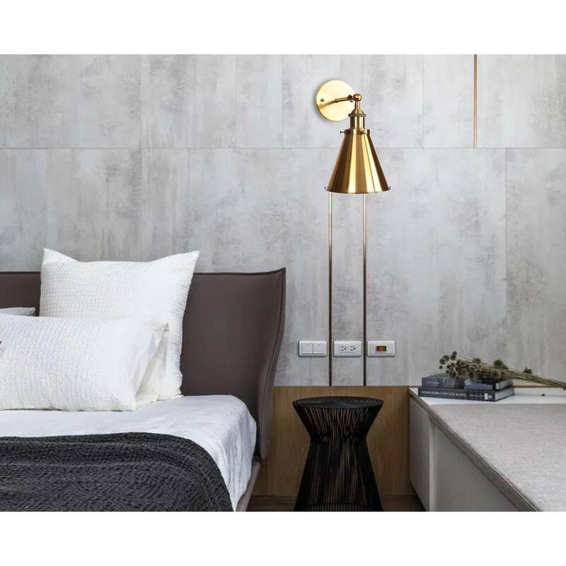 Industrial Gold Finish Cone Shape Swing Arm Wall Light