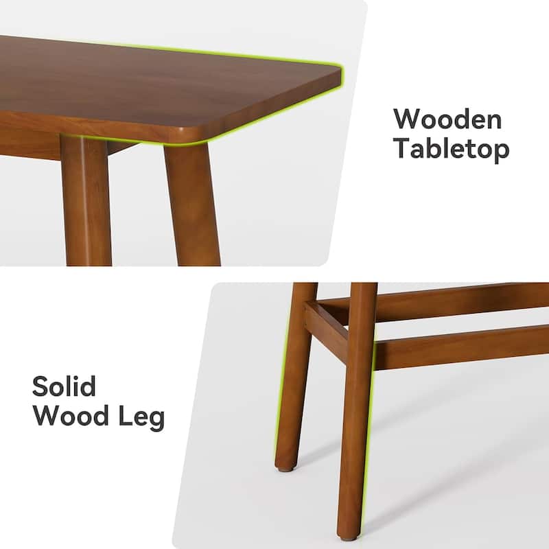 63-Inch Brown MDF Bar Table, Rectangular Pub Table with Solid Wood Legs