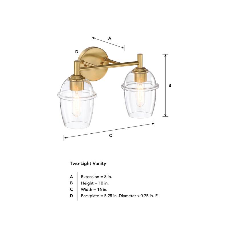 Summer Jazz 16 in. 2-Light Brushed Gold Vanity Light with Clear Glass Shades for Bathrooms
