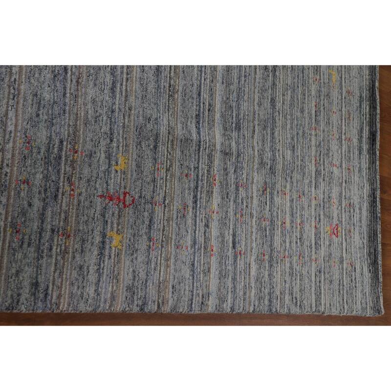Gray Gabbeh Indian Area Rug Hand-Knotted Wool Carpet - 8'1"x 9'7"