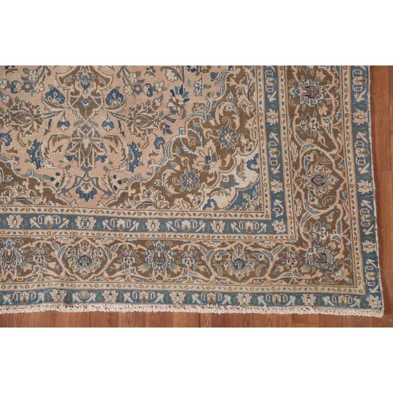 Hand Knotted Oriental 100% Wool Carpet Traditional Floral Coral Mashad Area Rug - 9' 1'' X 6' 1''
