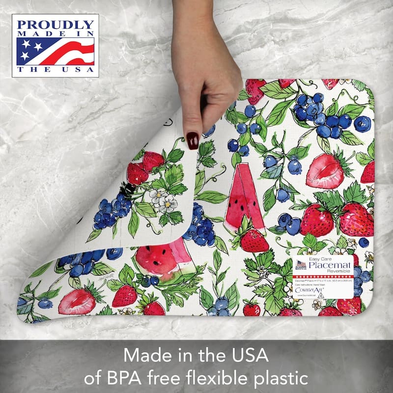 Sweet Summer 4 Pack Reversible Easy Care Flexible Plastic Placemats Made in The USA BPA Free Easily Wipes Clean