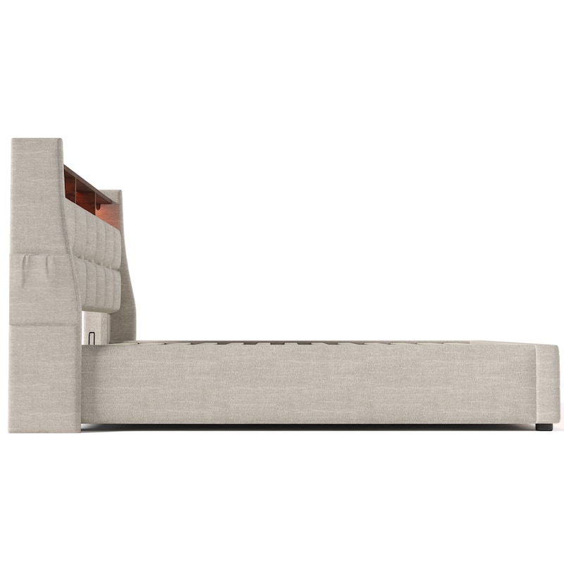 Full Size Upholstered Platform Bed with Hydraulic Storage System, LED and USB Charging