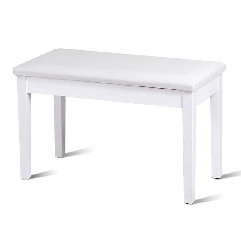 Costway Solid Wood PU Leather Piano Bench Padded Double Duet Keyboard - White