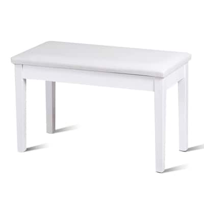 Costway Solid Wood PU Leather Piano Bench Padded Double Duet Keyboard