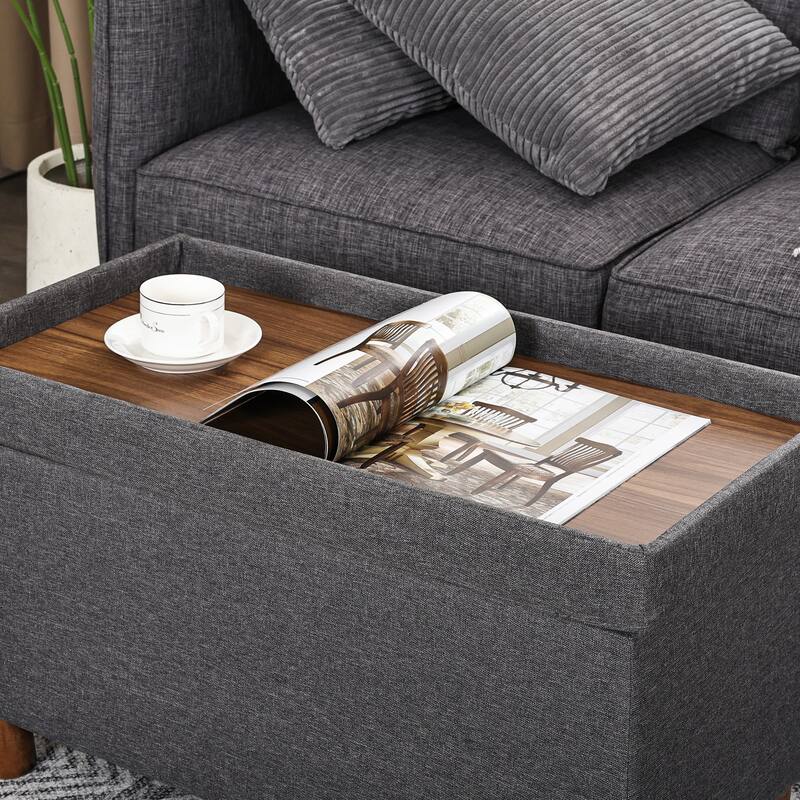Adeco 30 Inches Storage Ottoman Bench for Living Room