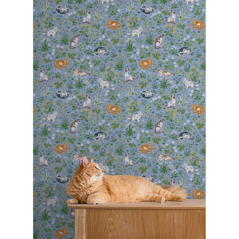 Must Love Cats Blue Peel and Stick Wallpaper