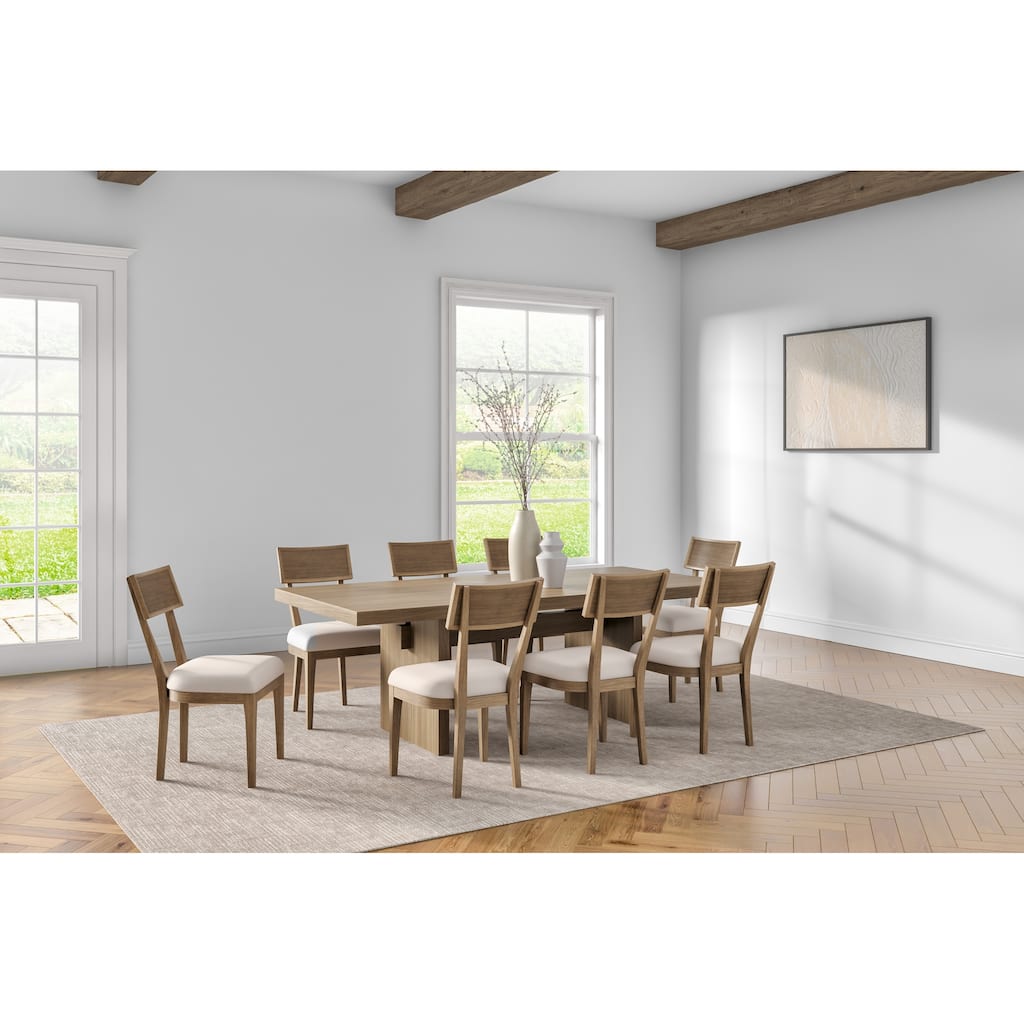 Coastal Wood Rectangular Kitchen Table with Eight Chairs, Dining Table and Eight Seats, Office Table and Eight Chairs, Brown