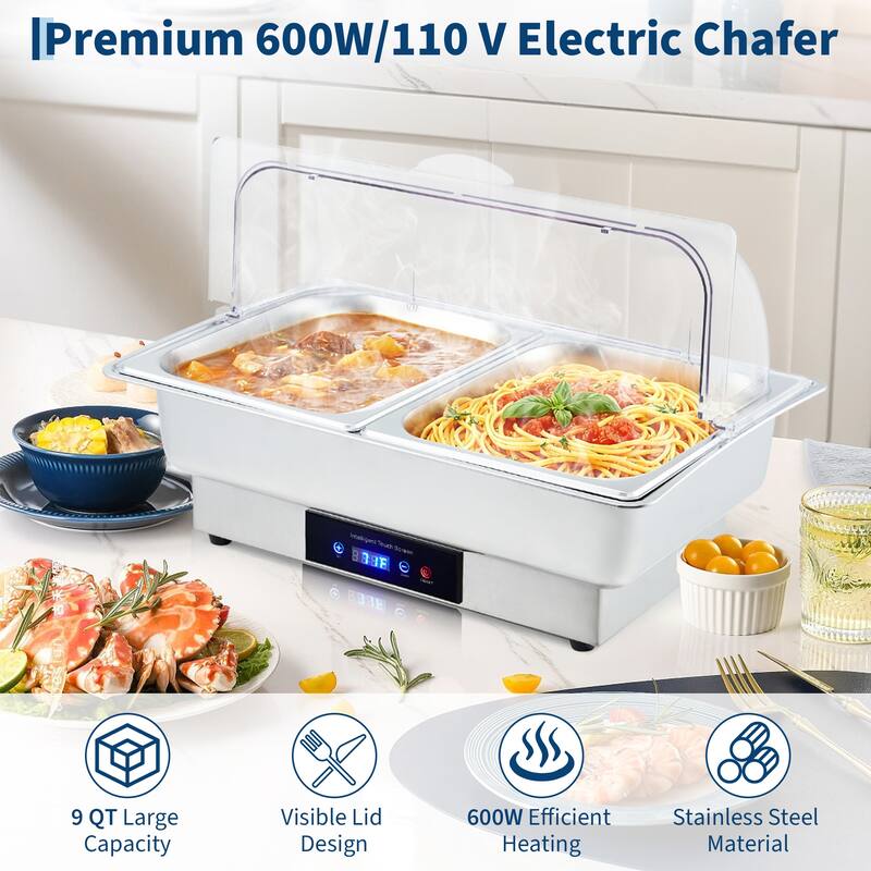 9 QT Electric Chafing Dish Buffet Set, Food Warmer for Parties, Banquets, Buffets - 1/2 Half Pan