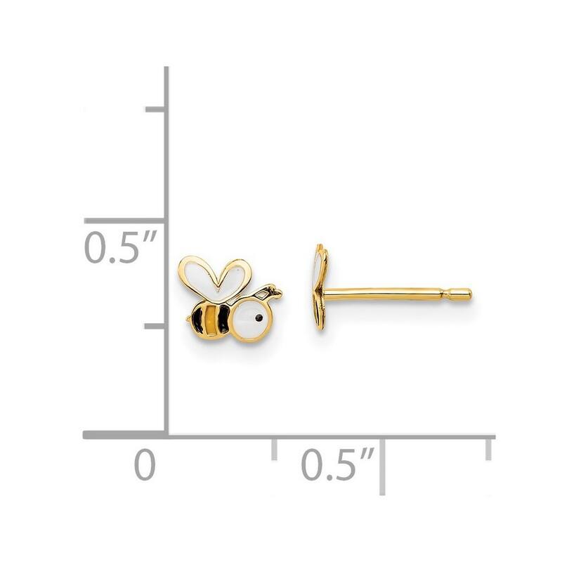 Curata 14k Yellow Gold Enamel Bumble Bee Post Earrings - 5.3mm