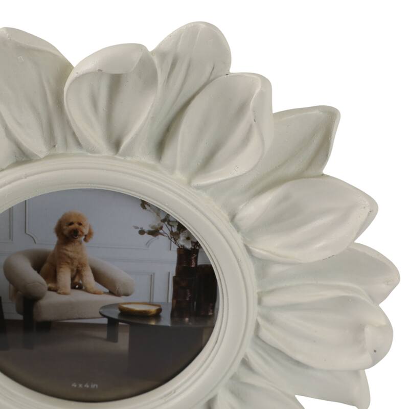 Ivory 4x4 in. Polyresin Novelty Boho Sunflower Photo Frame